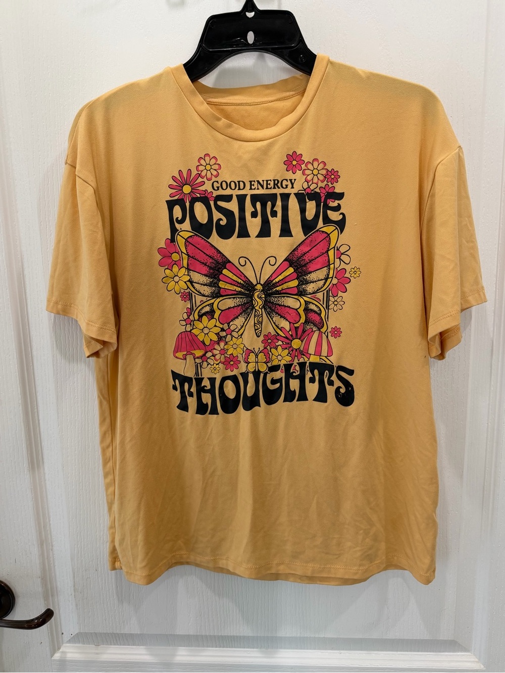 Positive Thoughts Good Energy Butterfly Graphic Tee - Yellow